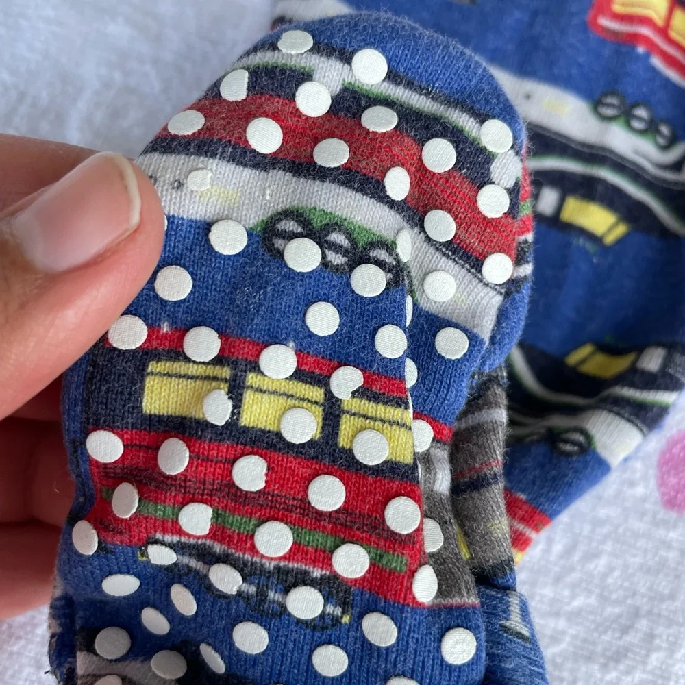 Hanna Andersson infant 6-12 Months blue train themed footie Pj
